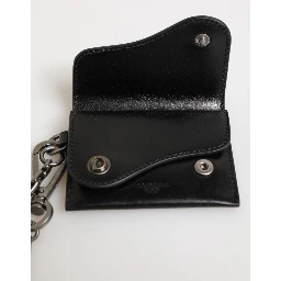 Black Cavallo Leather Wallet Chain Snap Bifold Card Holder