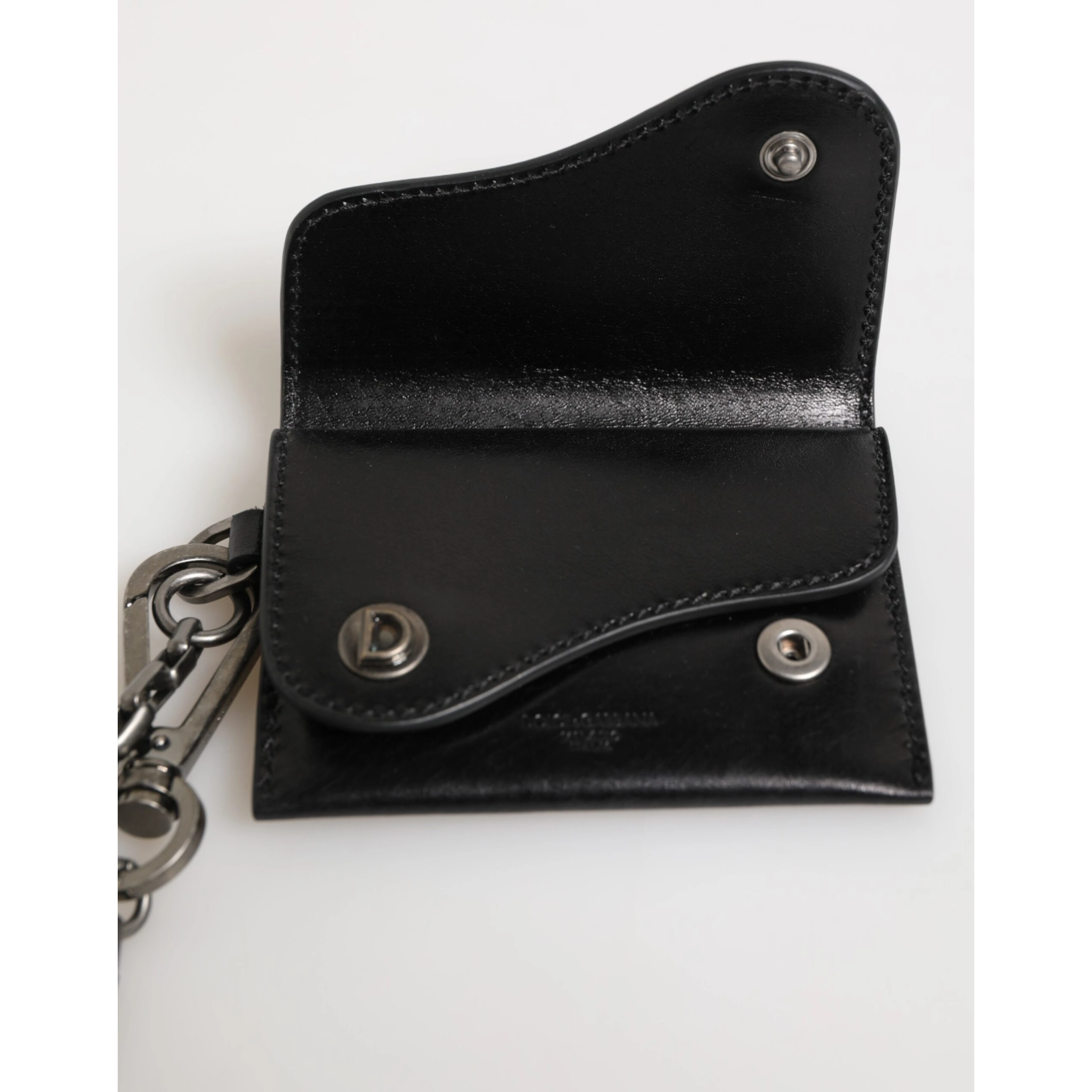 Black Cavallo Leather Wallet Chain Snap Bifold Card Holder