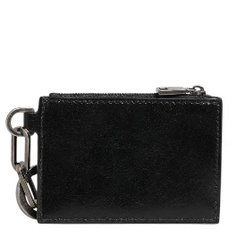 Black Leather Zipped Card Holder Coin Purse Keyring Wallet