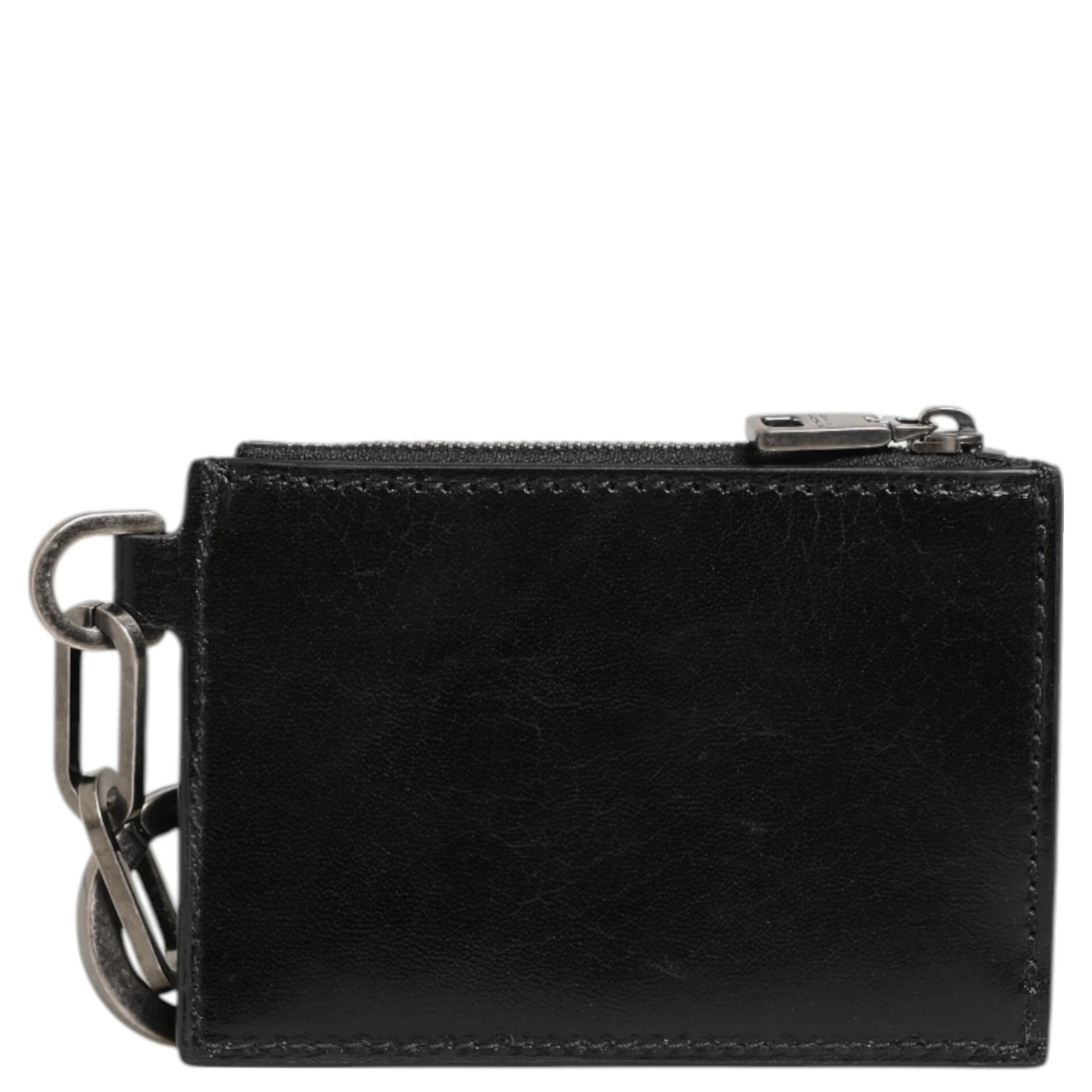 Black Leather Zipped Card Holder Coin Purse Keyring Wallet