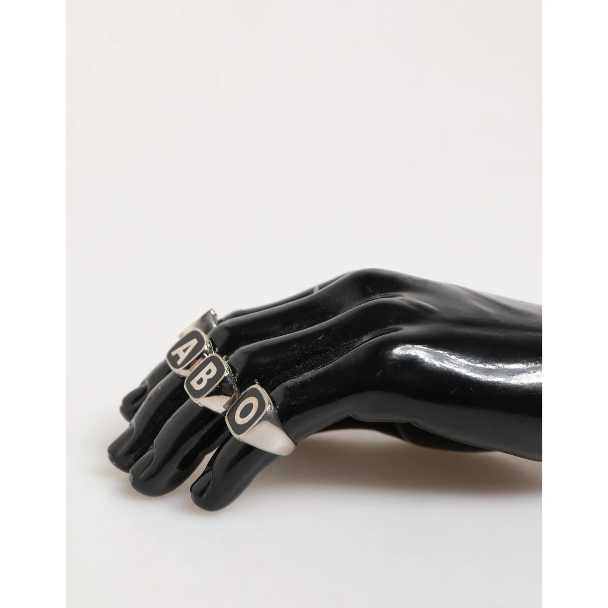 Silver Tone Brass Lettering Set 5 Pieces Adjustable Ring