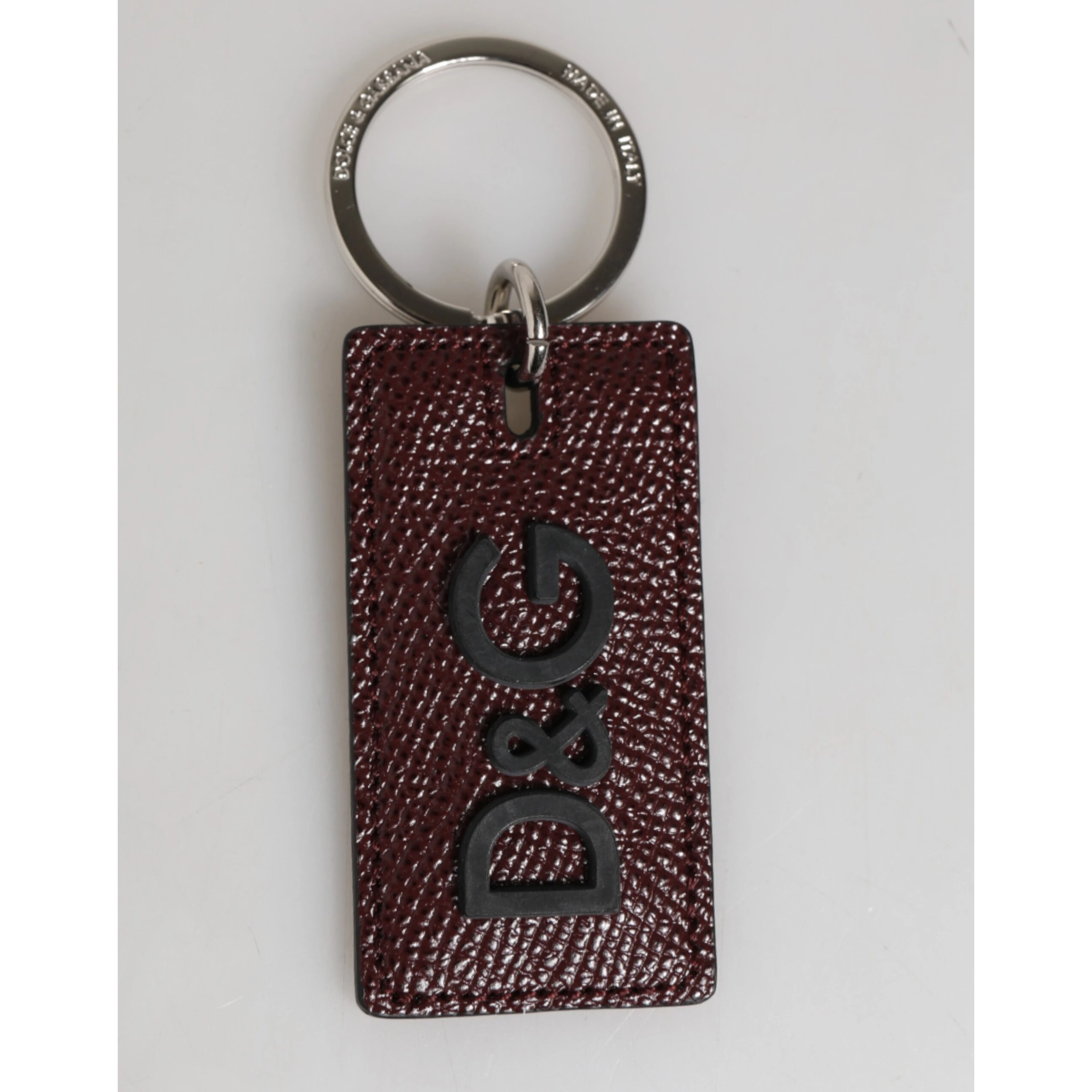 Dark Brown Leather Logo Metal Ring Men Keychain Keyring