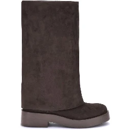Brown Polyester Flat Boots