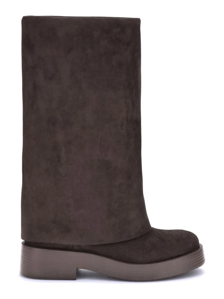 Brown Polyester Flat Boots