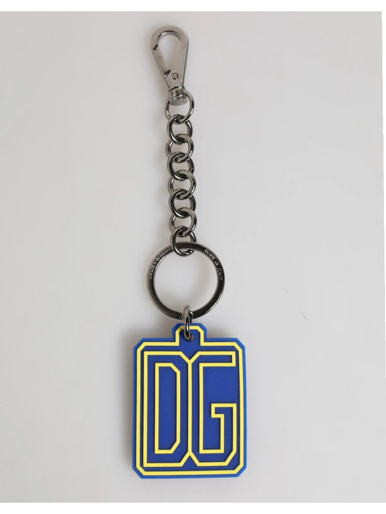 Blue Yellow DG Rubber Logo Silver Men Keychain Keyring