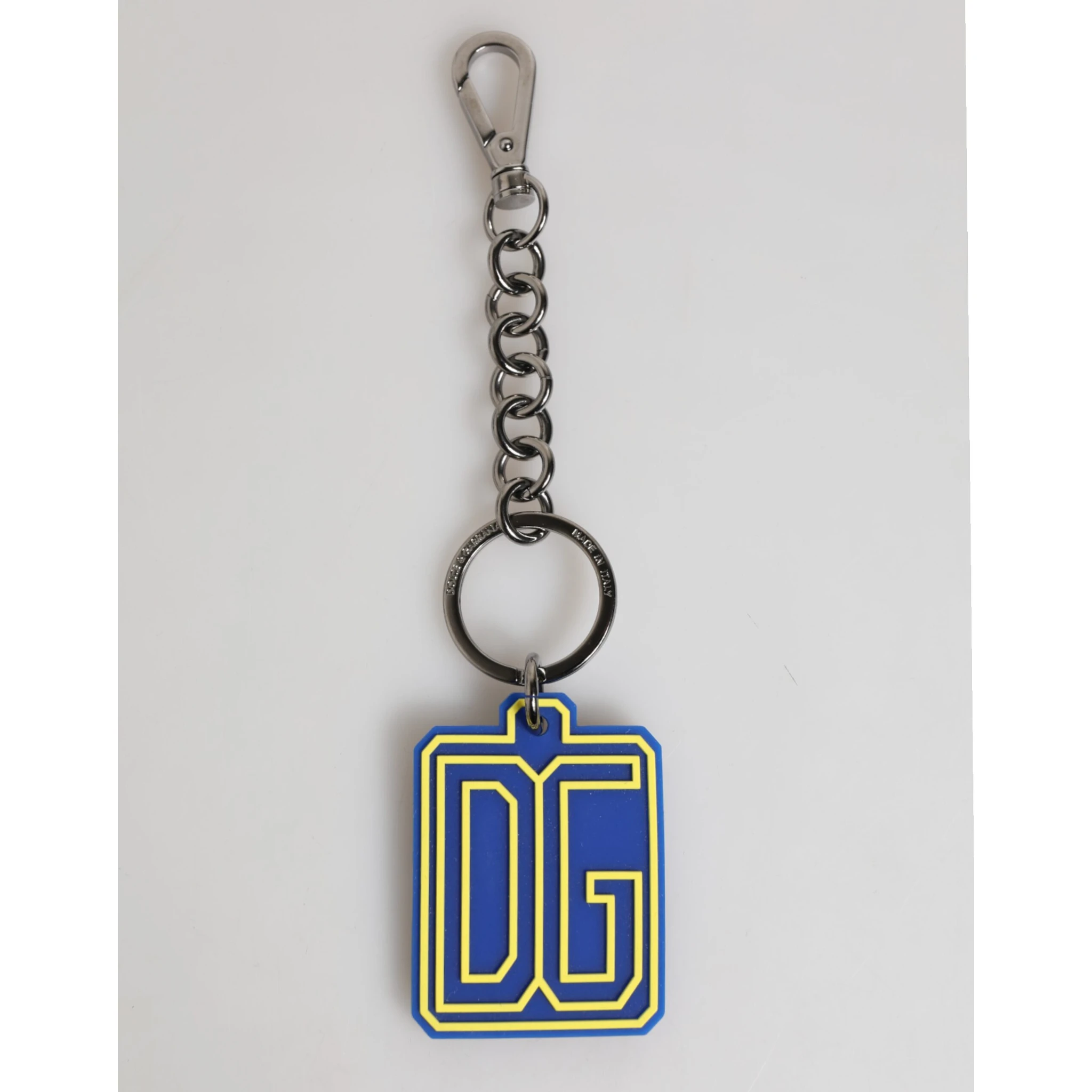 Blue Yellow DG Rubber Logo Silver Men Keychain Keyring