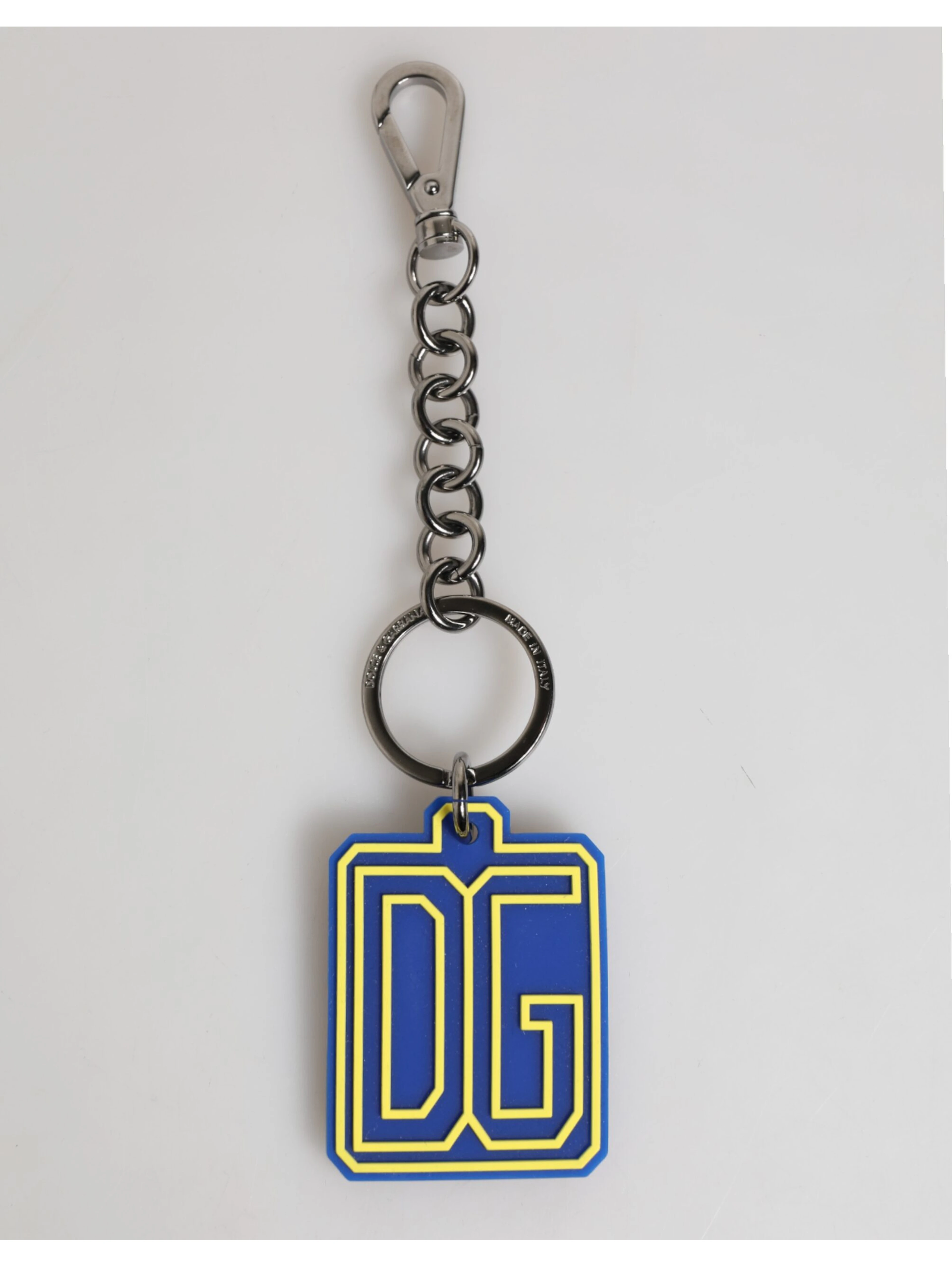 Blue Yellow DG Rubber Logo Silver Men Keychain Keyring