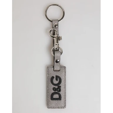 Gray Leather Logo Metal Ring Keychain Holder Men Keyring