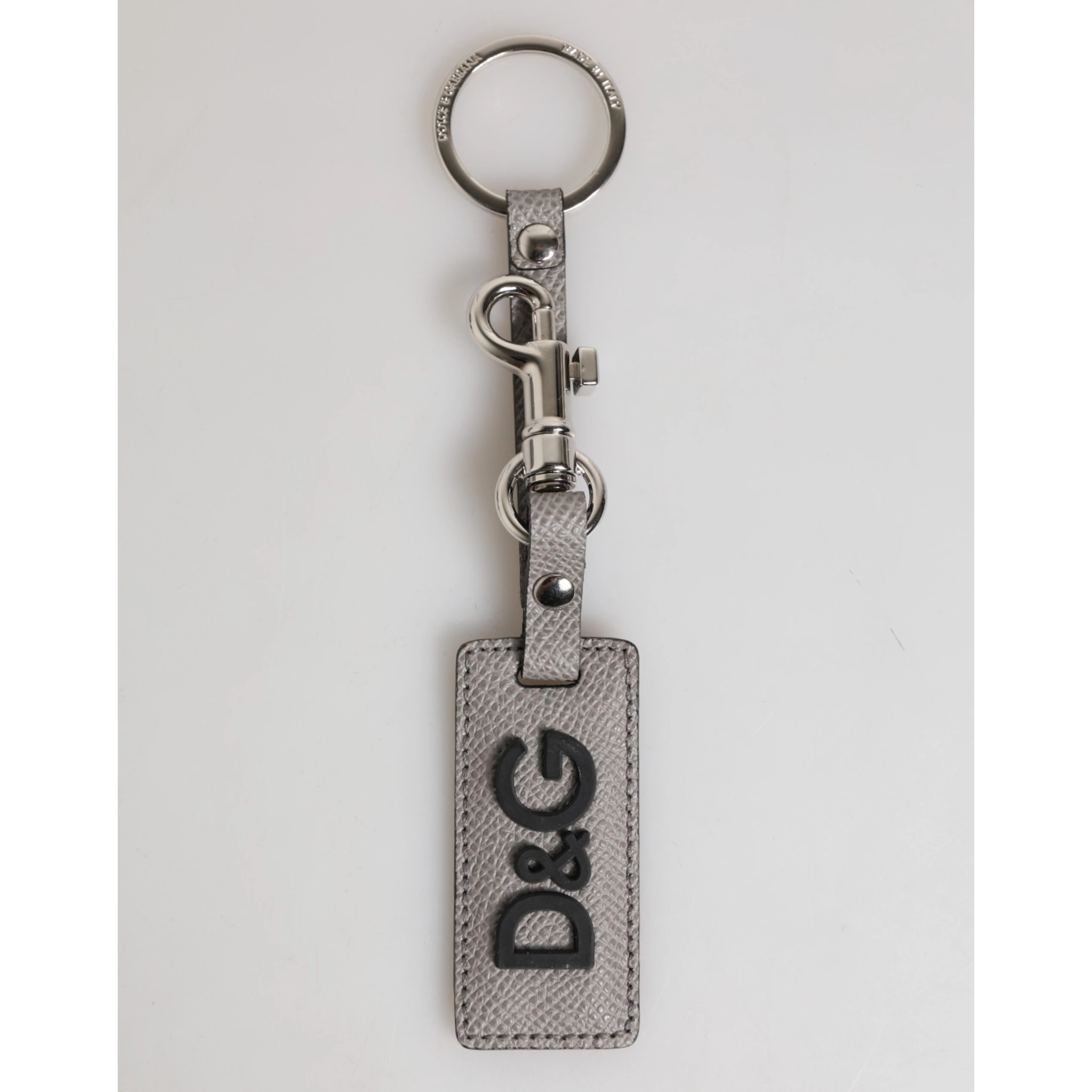 Gray Leather Logo Metal Ring Keychain Holder Men Keyring