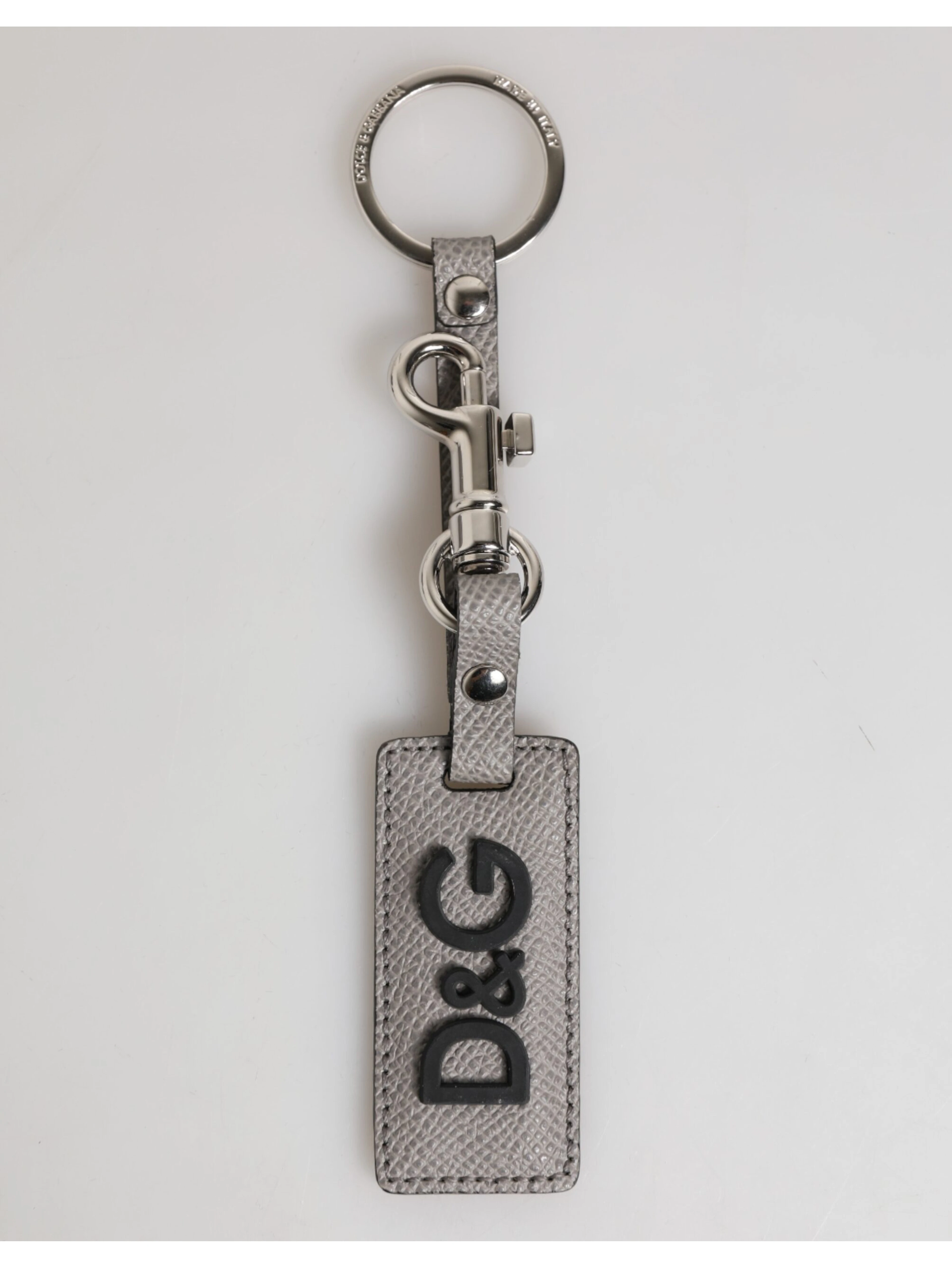 Gray Leather Logo Metal Ring Keychain Holder Men Keyring
