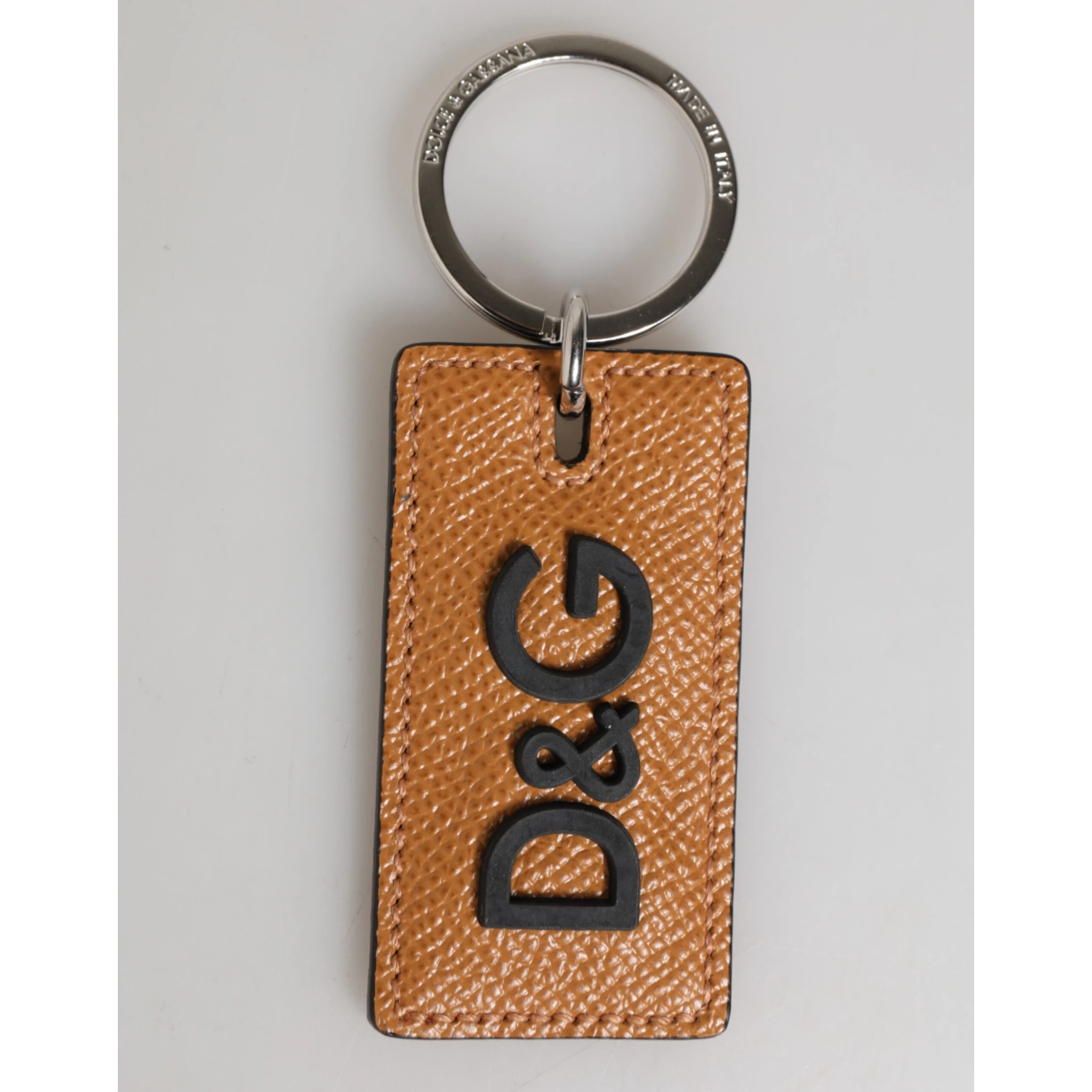 Brown Leather Logo Metal Ring Keychain Holder Men Keyring