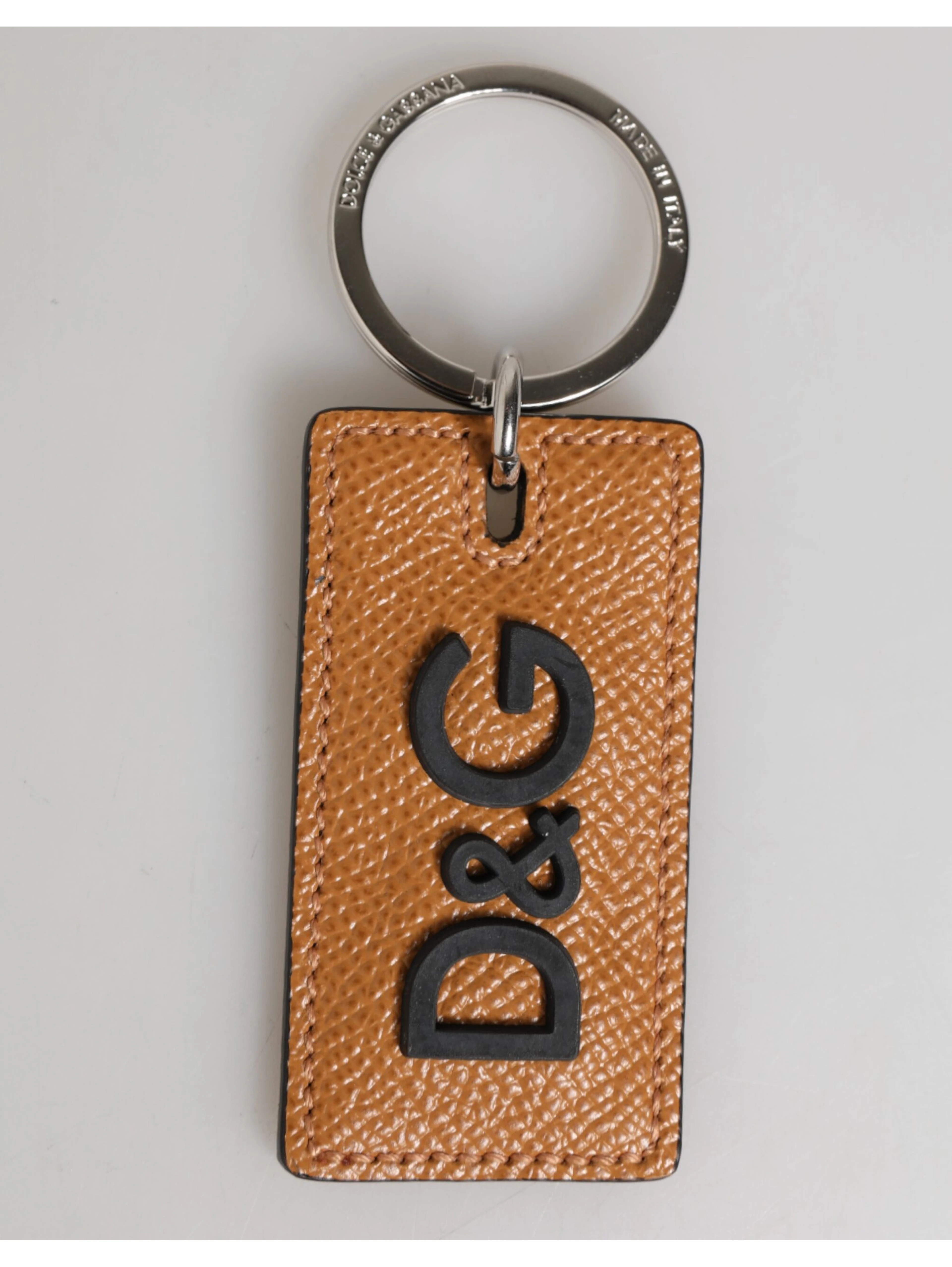 Brown Leather Logo Metal Ring Keychain Holder Men Keyring