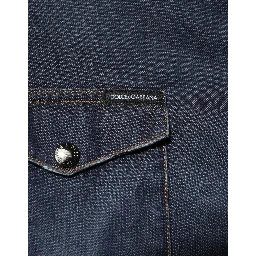Blue Denim Button Casual Logo Patch Men Shirt