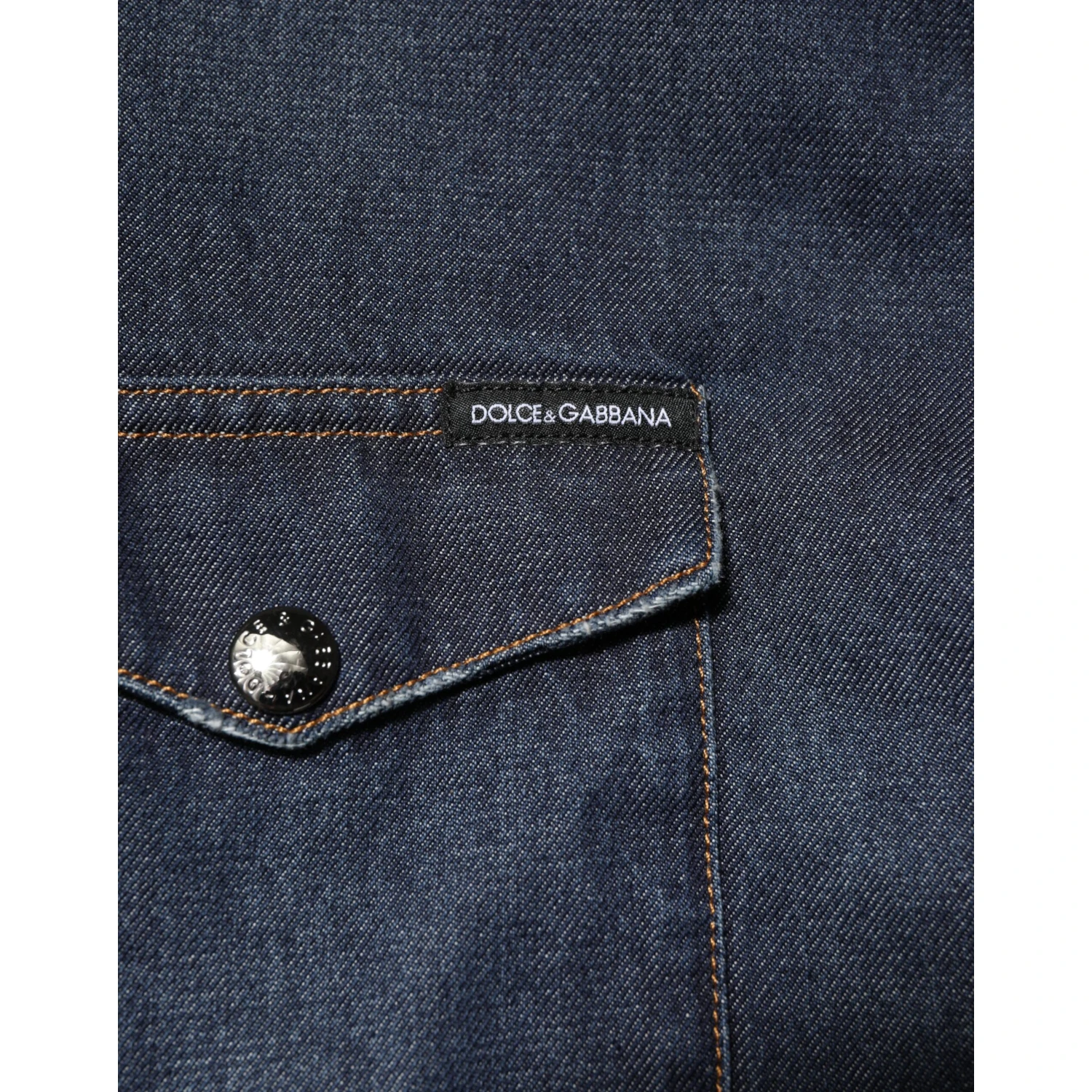 Blue Denim Button Casual Logo Patch Men Shirt