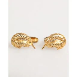 Gold 925 Sterling Silver Crystal Leaf Accessory Cufflink