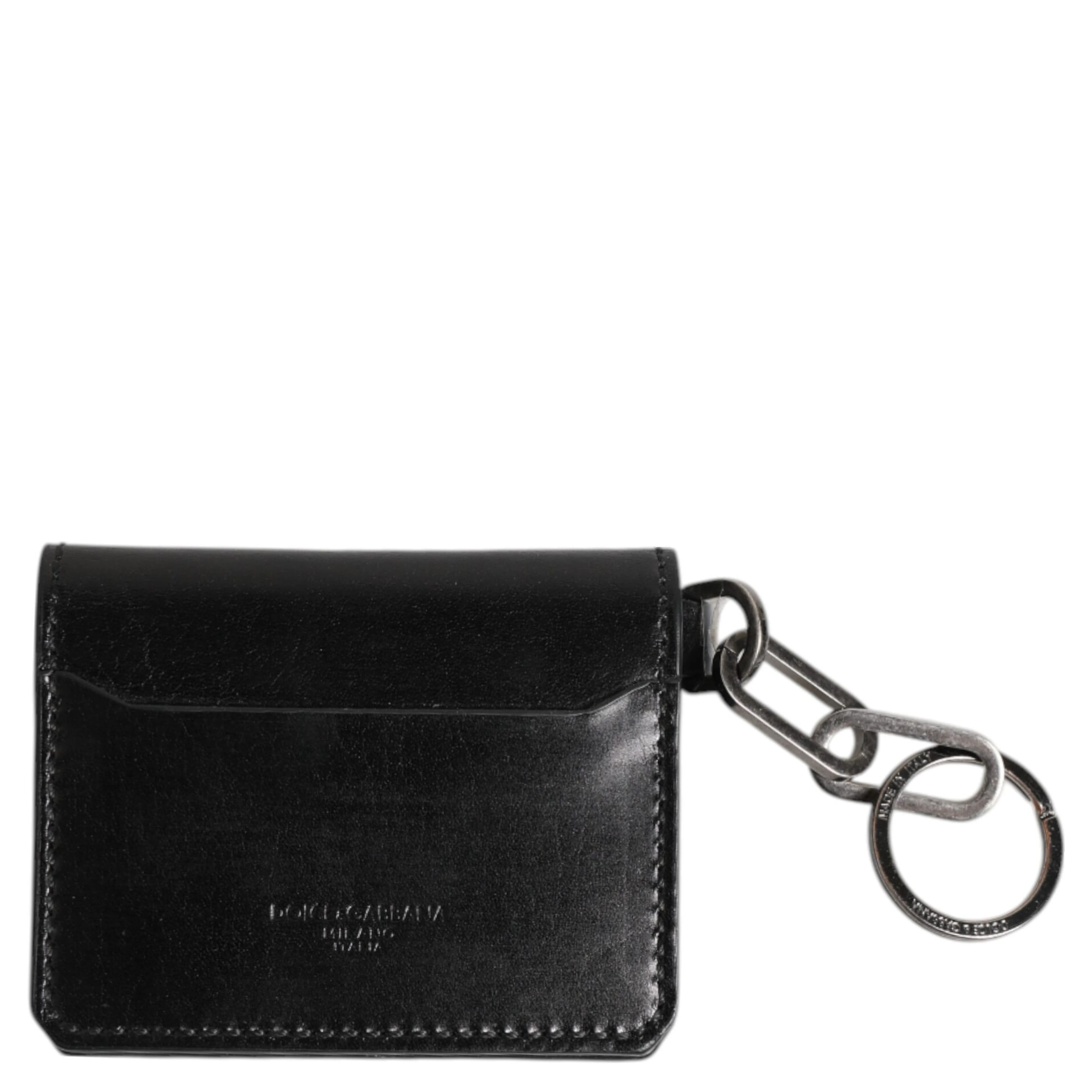 Black Leather Logo Embossed Key Chain Card Holder Wallet