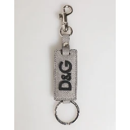 Gray Leather Logo Metal Ring Keychain Holder Men Keyring