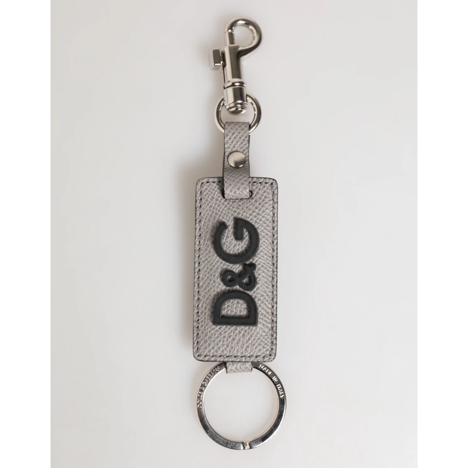 Gray Leather Logo Metal Ring Keychain Holder Men Keyring