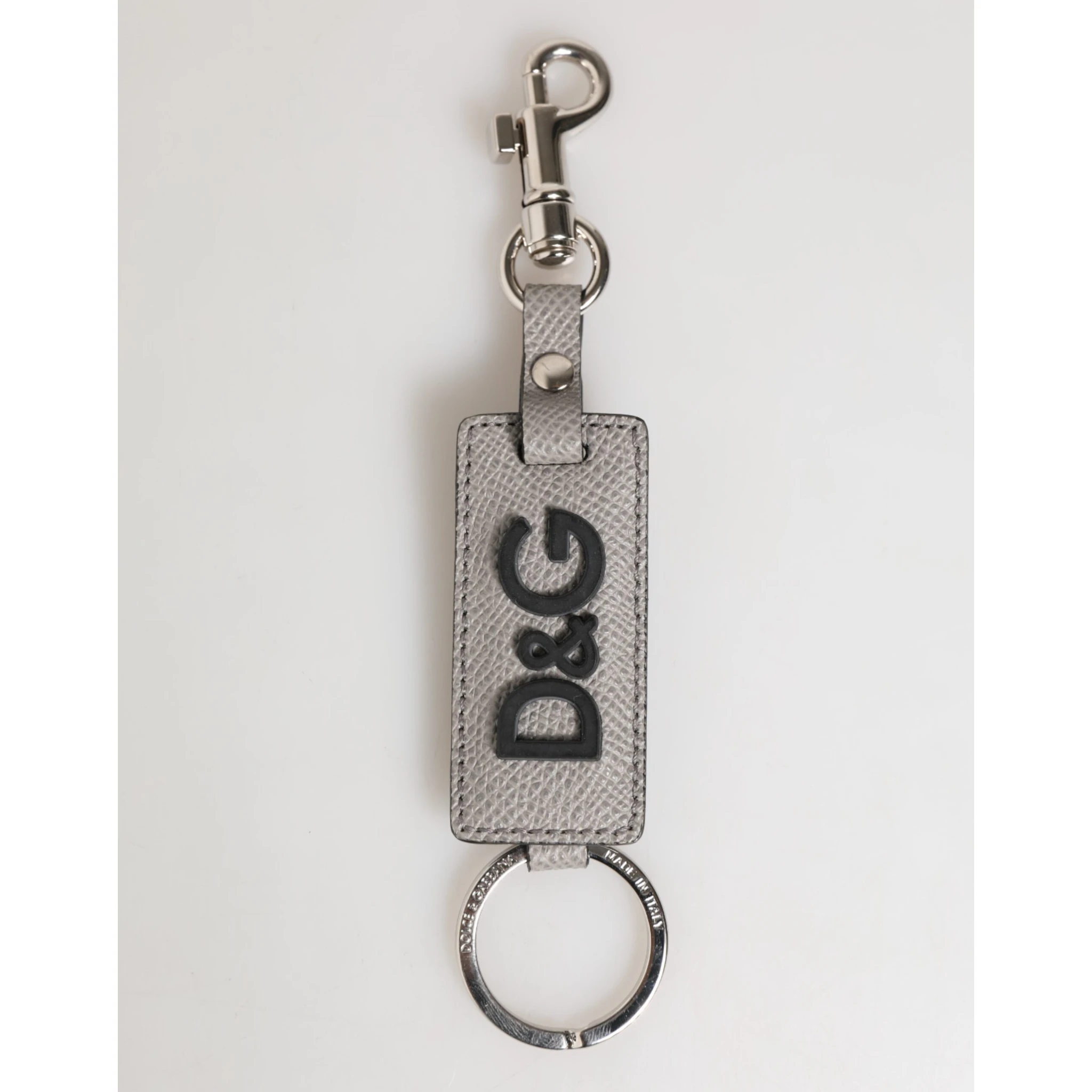 Gray Leather Logo Metal Ring Keychain Holder Men Keyring