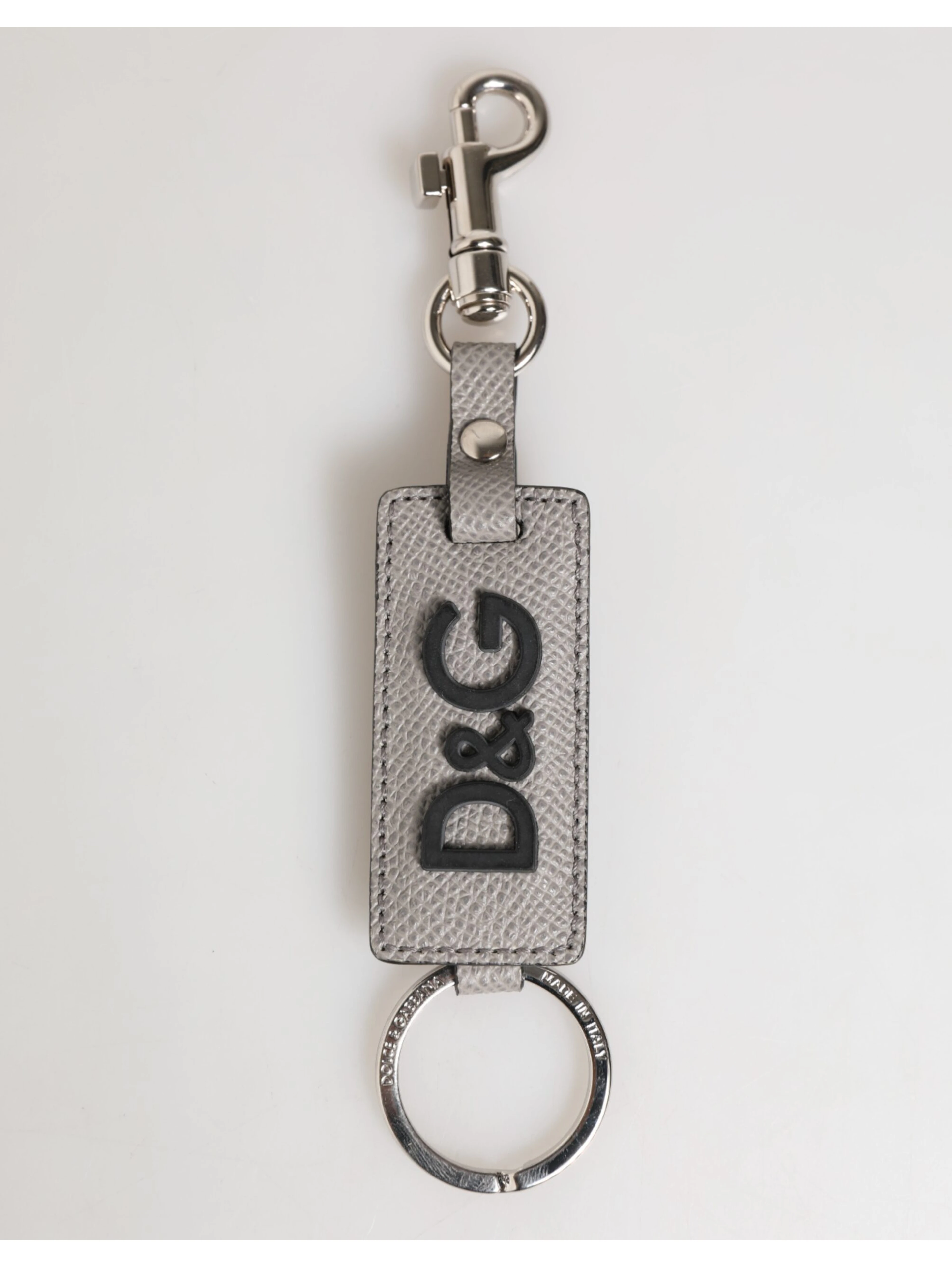 Gray Leather Logo Metal Ring Keychain Holder Men Keyring
