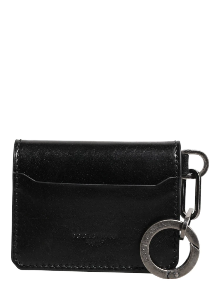 Wallet Black Leather Logo Embossed Key Chain Card Holder Wallet