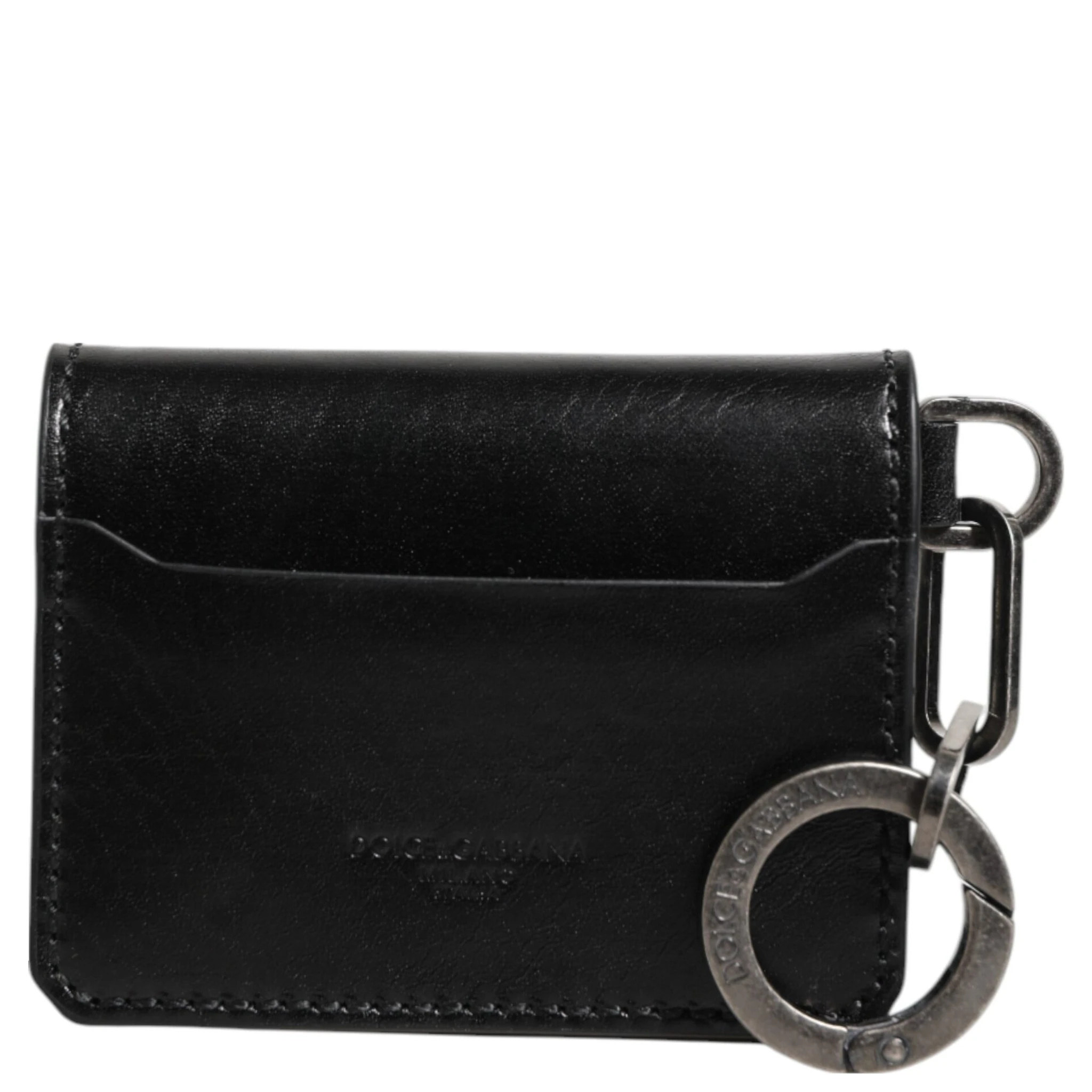 Wallet Black Leather Logo Embossed Key Chain Card Holder Wallet