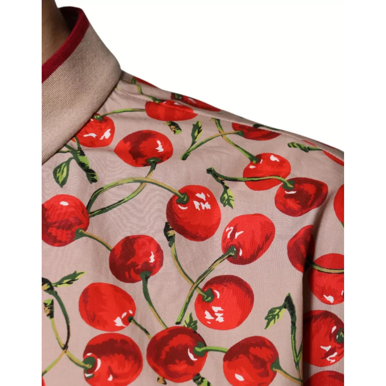 Beige Cherry Nylon Buttoned Casual Shirt