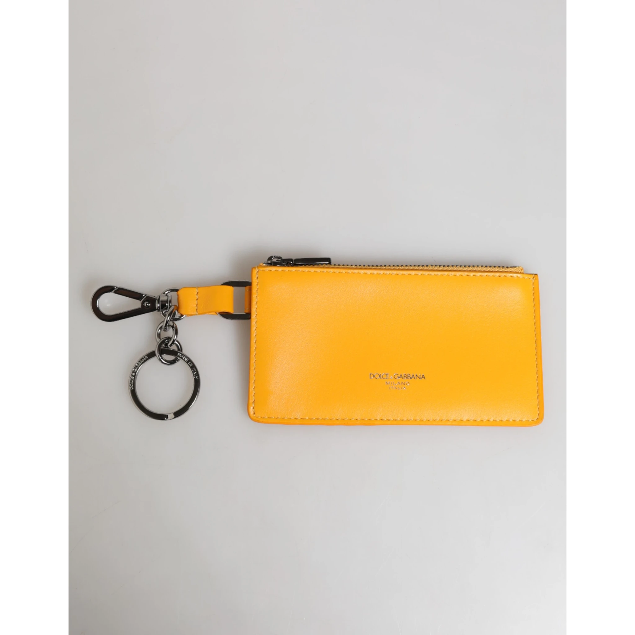 Yellow Orange Leather Credit Card Key Holder Clip On Wallet