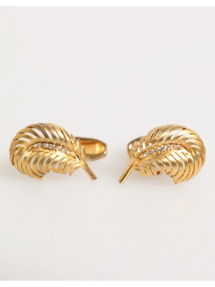 Gold 925 Sterling Silver Crystal Leaf Accessory Cufflink alternative