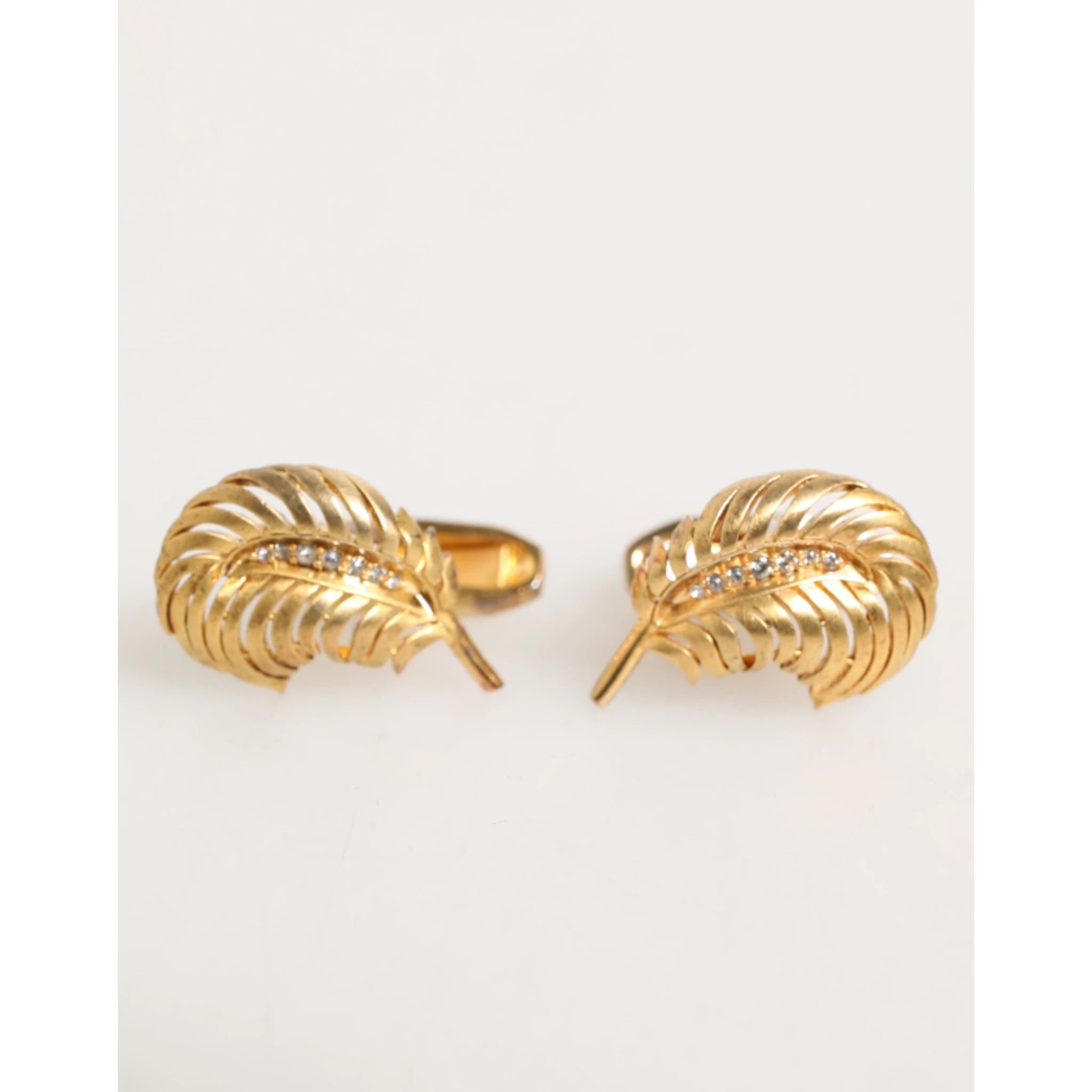 Gold 925 Sterling Silver Crystal Leaf Accessory Cufflink