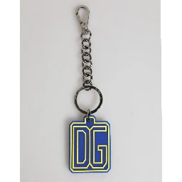 Blue Yellow DG Rubber Logo Silver Men Keychain Keyring
