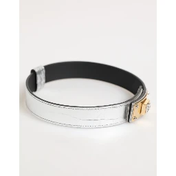 Silver Textured Leather Gold Tone Metal Neckband