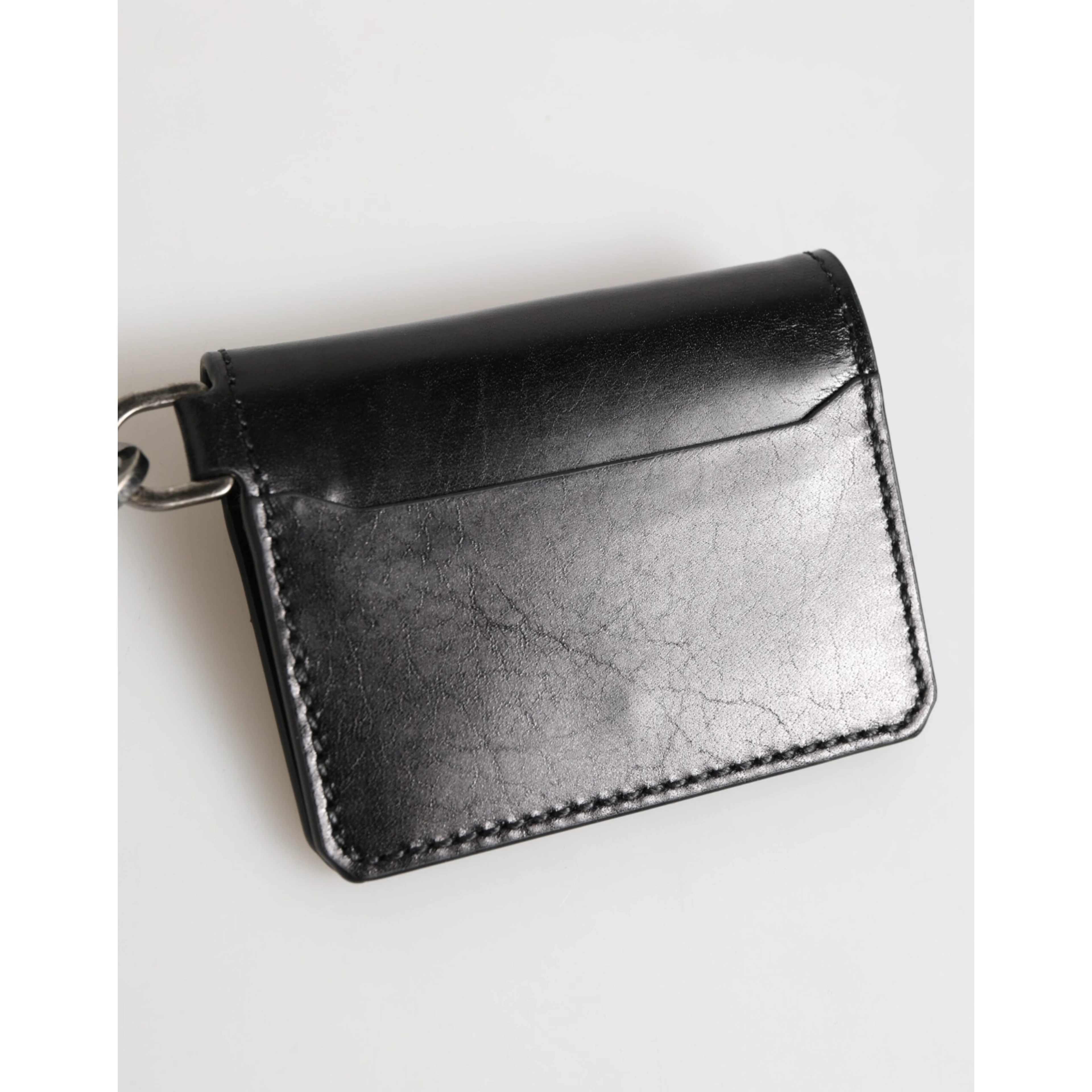 Black Leather Logo Embossed Key Chain Card Holder Wallet