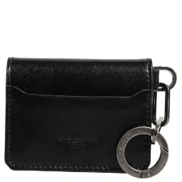 Wallet Black Leather Logo Embossed Key Chain Card Holder Wallet