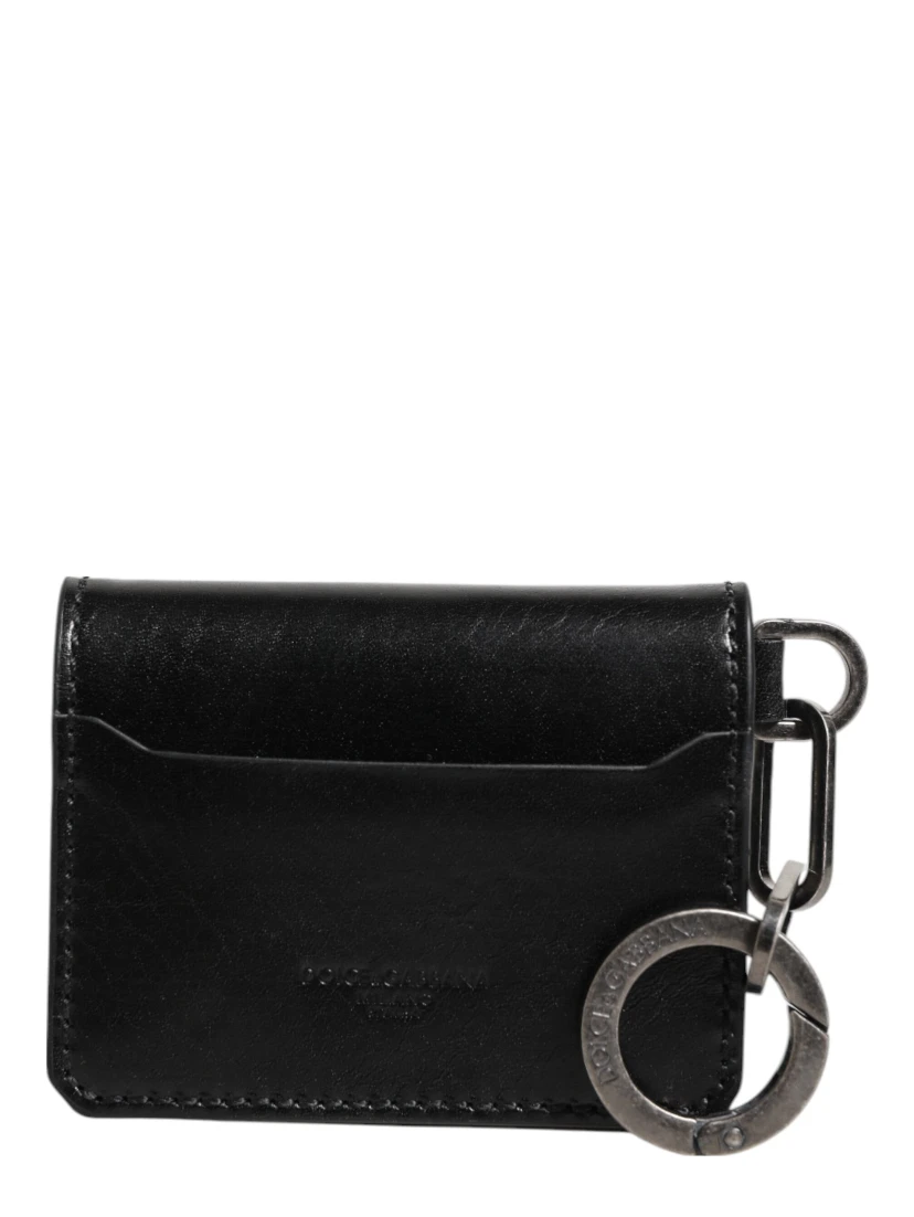 Wallet Black Leather Logo Embossed Key Chain Card Holder Wallet