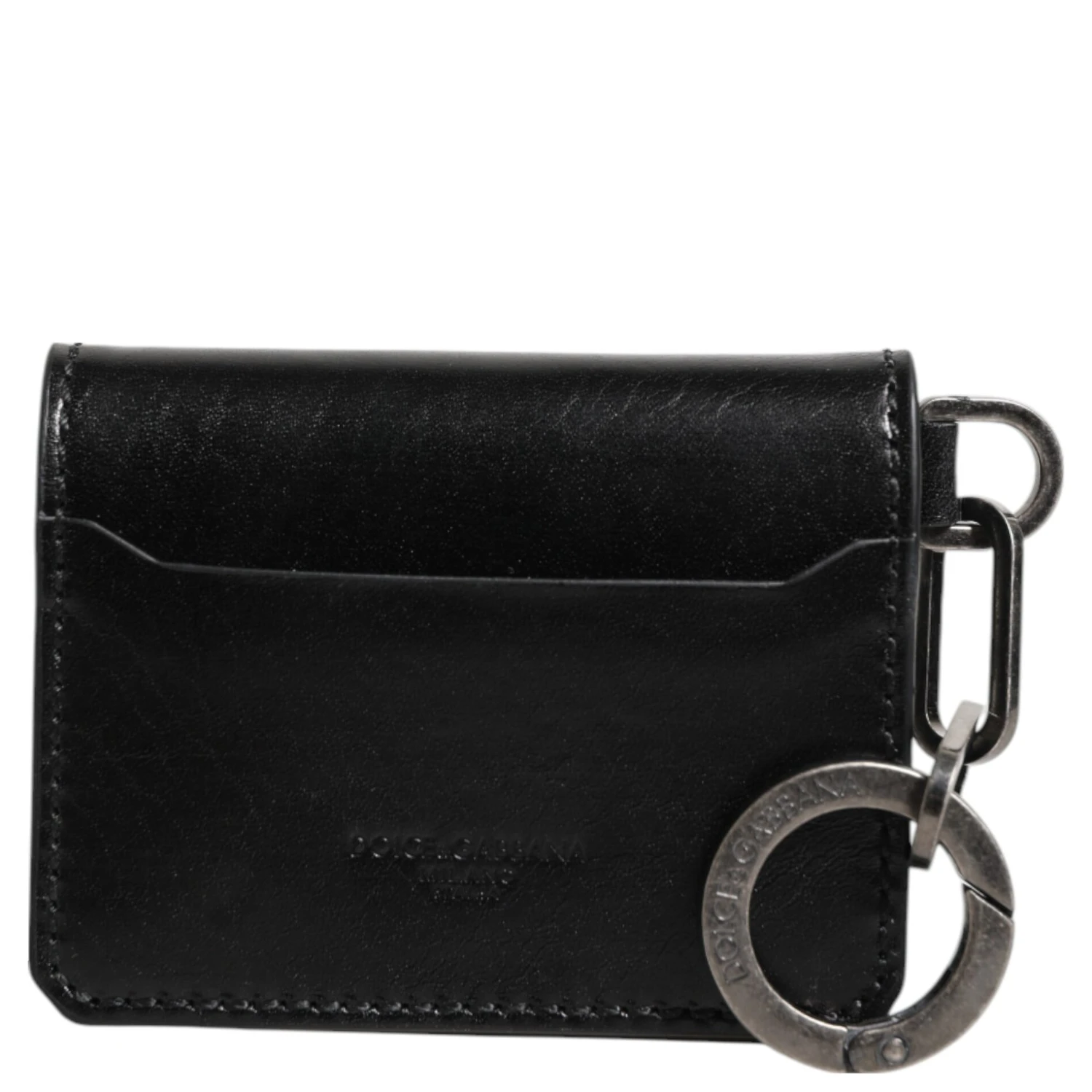 Wallet Black Leather Logo Embossed Key Chain Card Holder Wallet