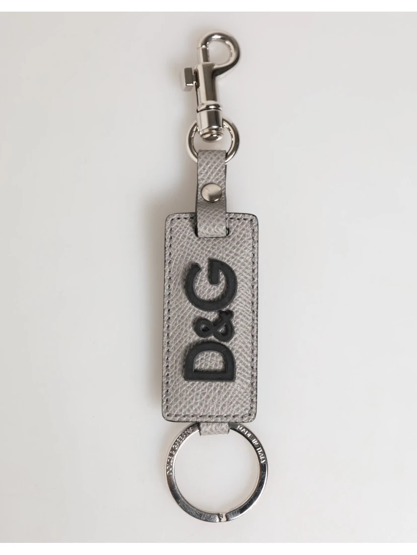 Gray Leather Logo Metal Ring Keychain Holder Men Keyring