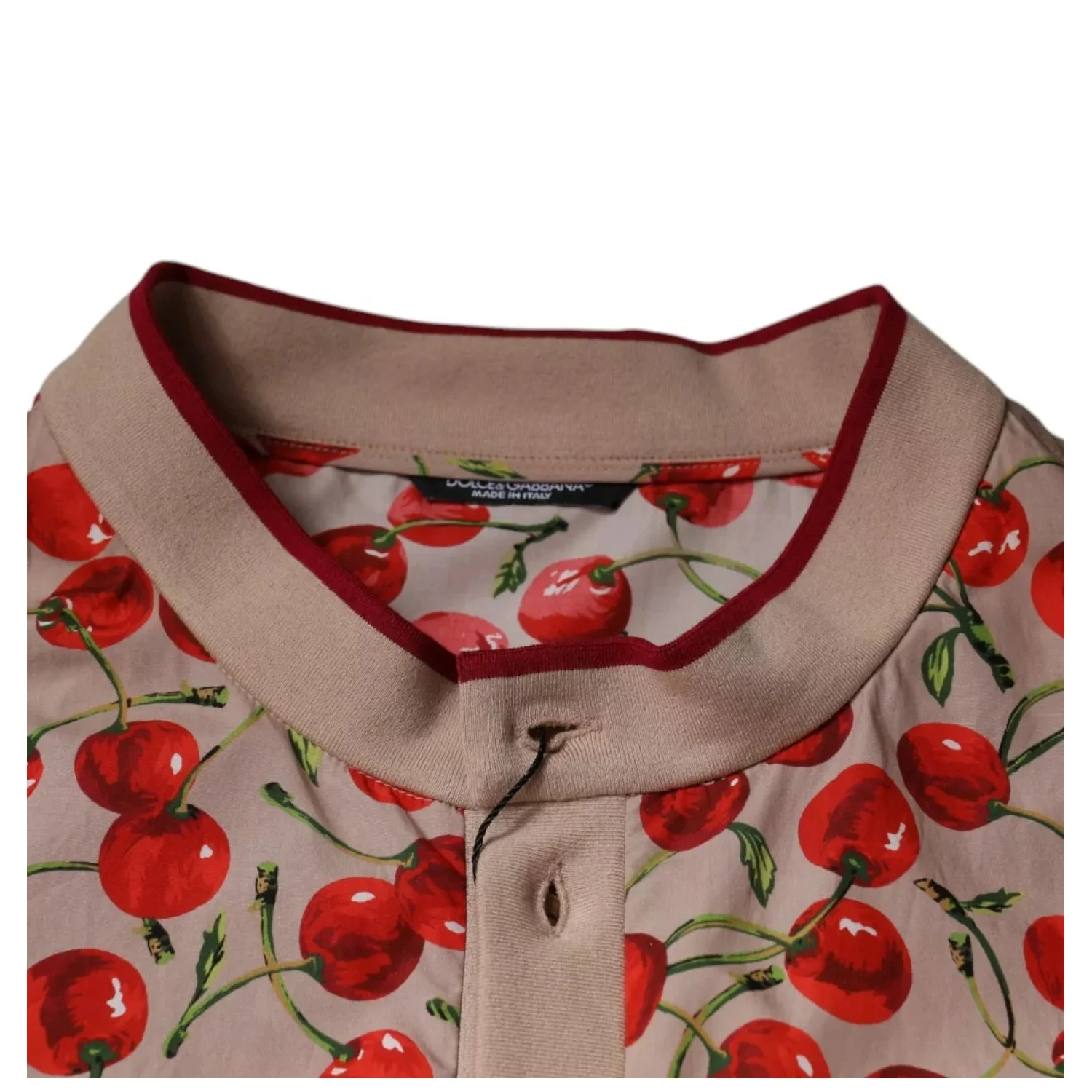 Beige Cherry Nylon Buttoned Casual Shirt