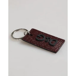 Dark Brown Leather Logo Metal Ring Men Keychain Keyring