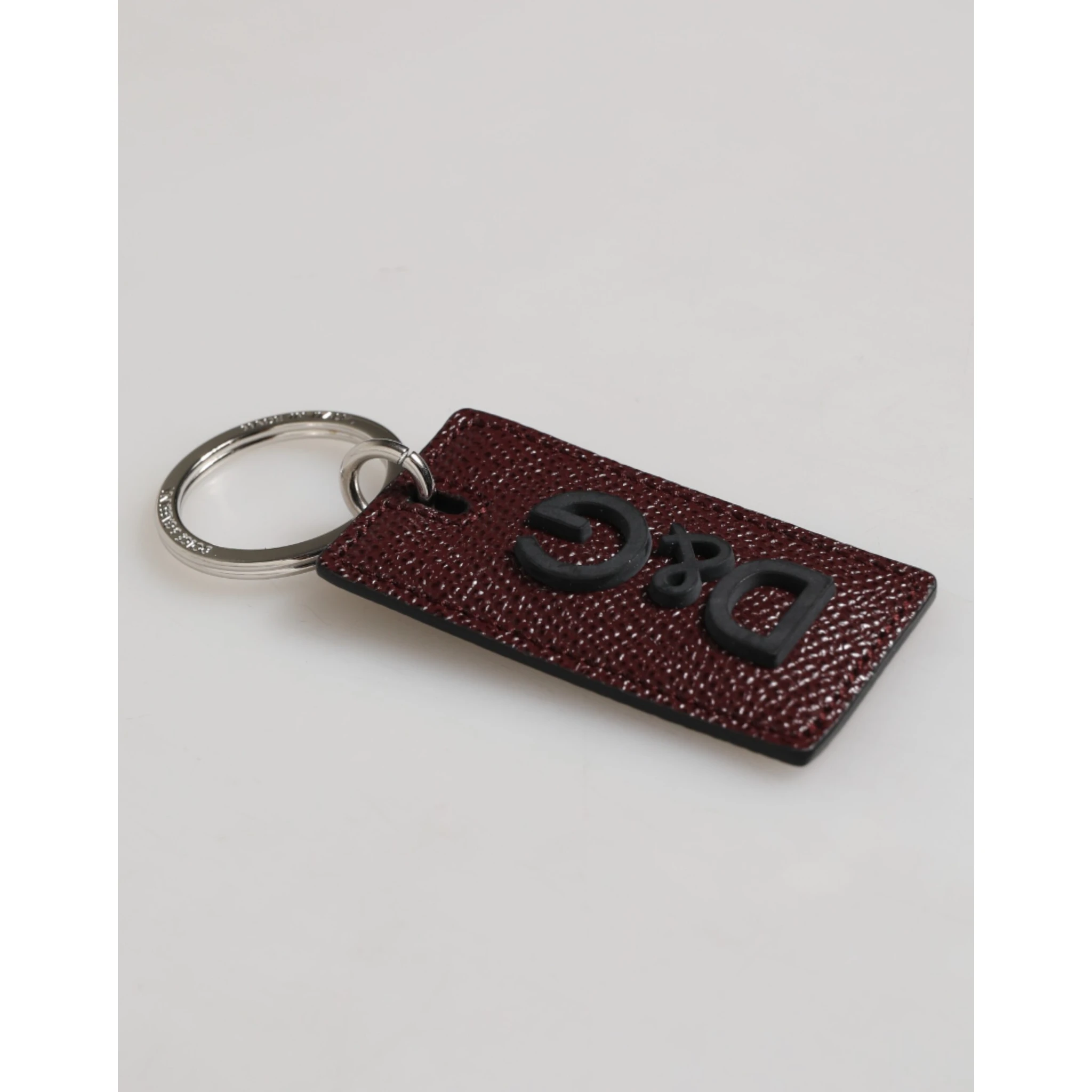 Dark Brown Leather Logo Metal Ring Men Keychain Keyring