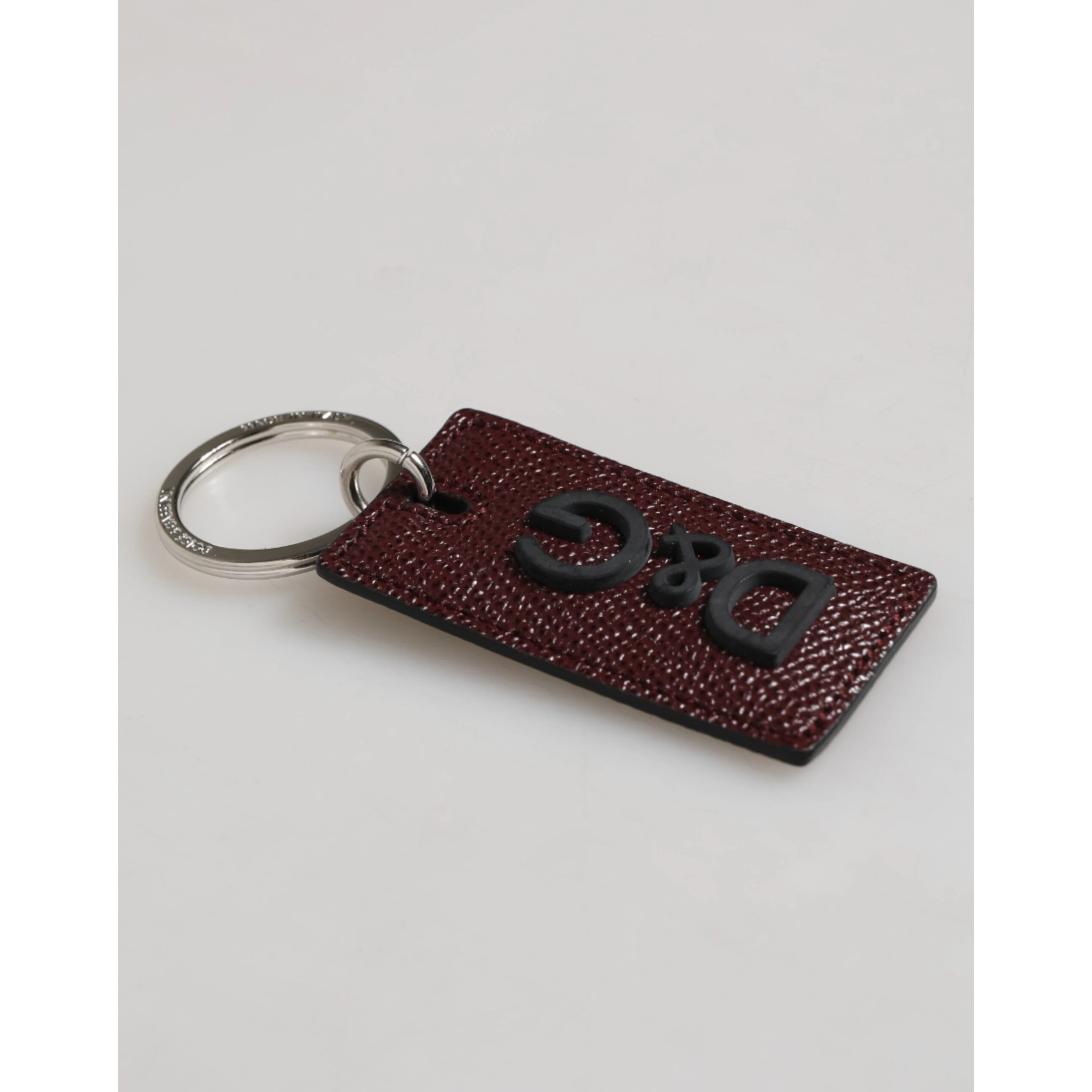 Dark Brown Leather Logo Metal Ring Men Keychain Keyring
