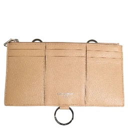 Beige Calfskin Leather Large Crossbody Card Holder Wallet