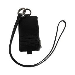 Black Leather Logo Embossed Lanyard Card Holder Wallet