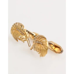 Gold 925 Sterling Silver Crystal Leaf Accessory Cufflink