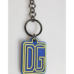 Blue Yellow DG Rubber Logo Silver Men Keychain Keyring