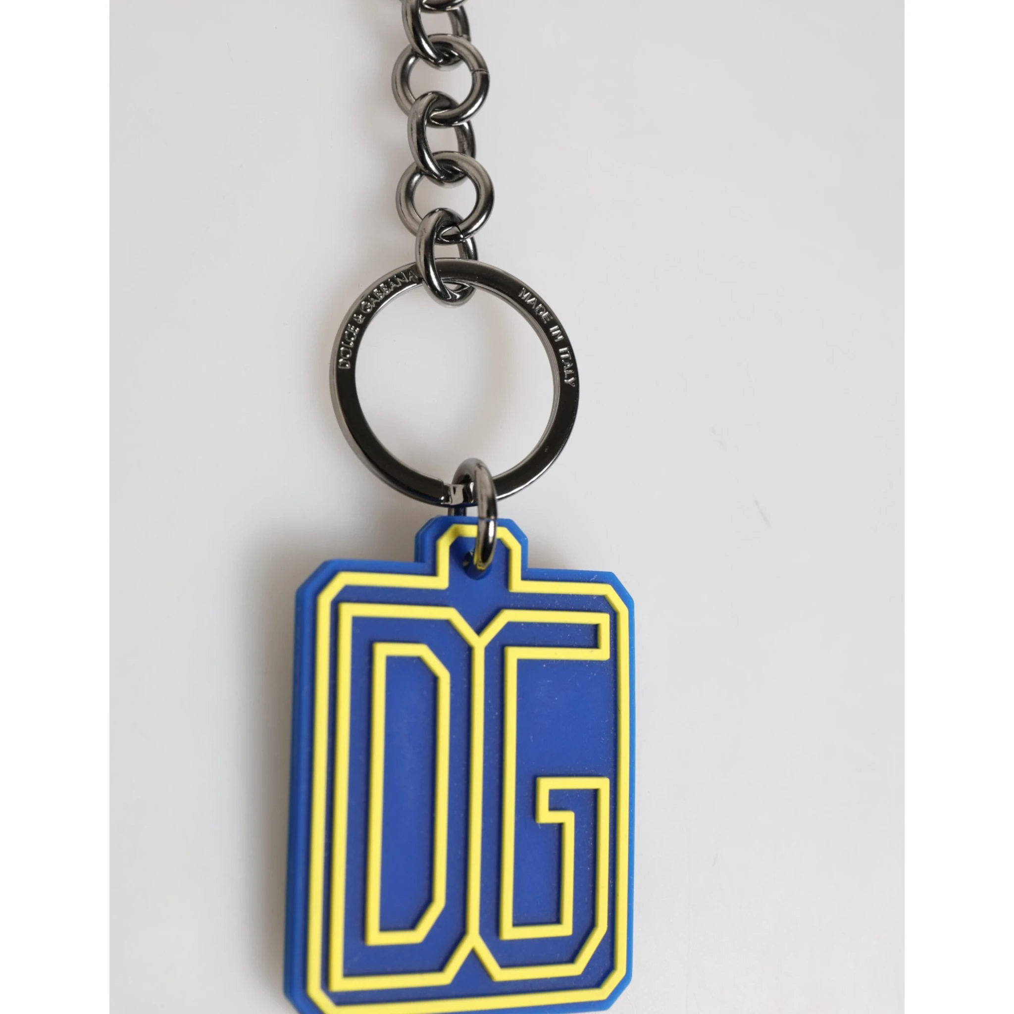Blue Yellow DG Rubber Logo Silver Men Keychain Keyring