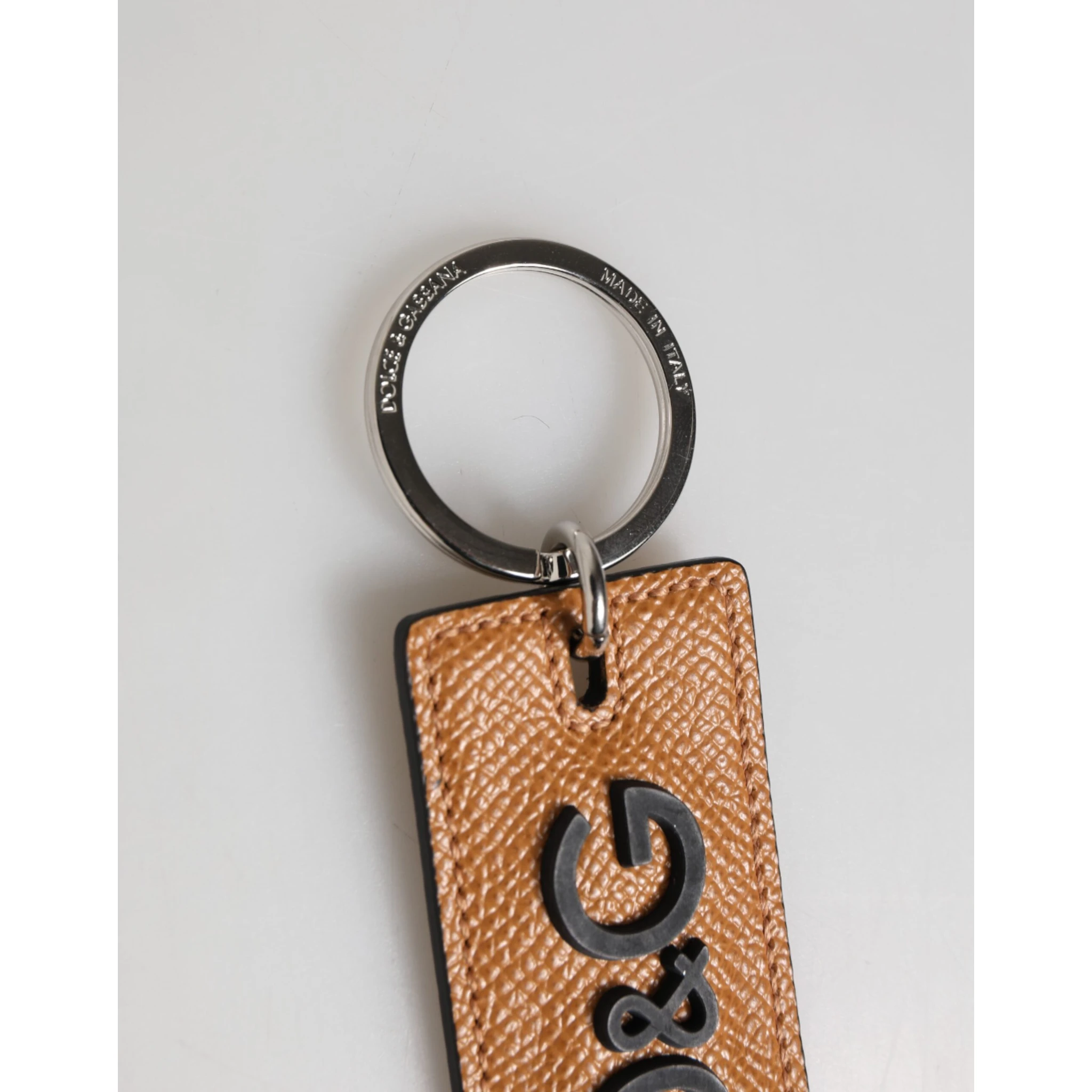Brown Leather Logo Metal Ring Keychain Holder Men Keyring
