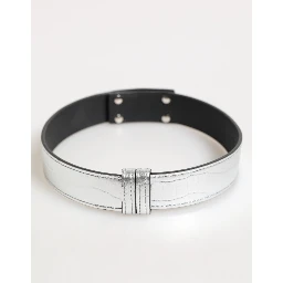 Silver Textured Leather Gold Tone Metal Neckband