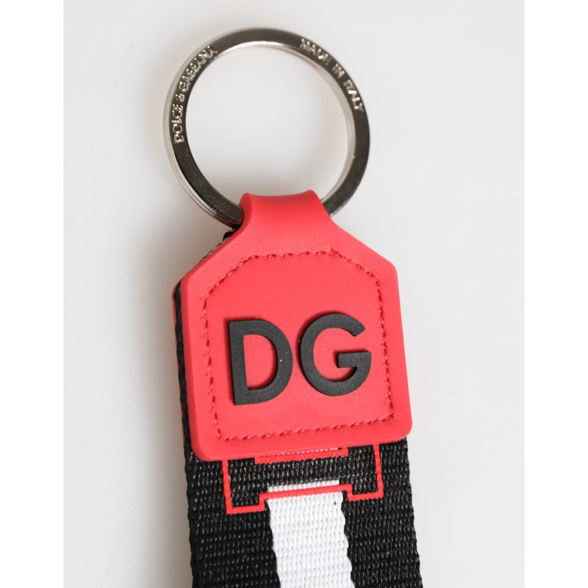 Red White DG Logo Polyester Brass Holder Keychain Keyring