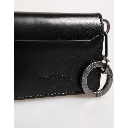 Wallet Black Leather Logo Embossed Key Chain Card Holder Wallet